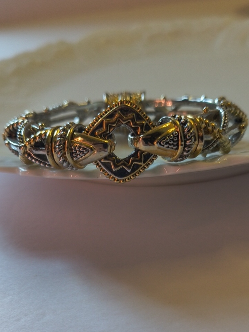 Rare Vintage Mixed Metal Two Tone Rope Bracelet Strong Magnetic Clasp